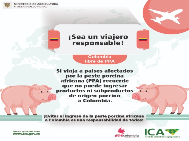 Viajeros deben abstenerse de ingresar a Colombia productos y subproductos de origen porcícola