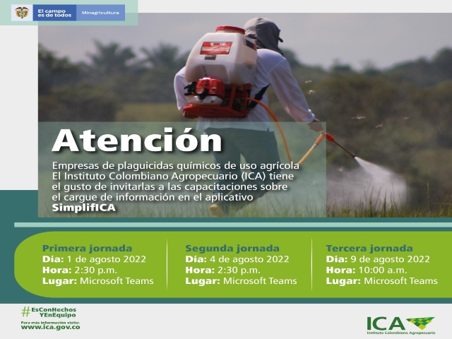 Nuevas fechas del ICA para las jornadas de capacitación sobre el cargue de información en SimplifICA