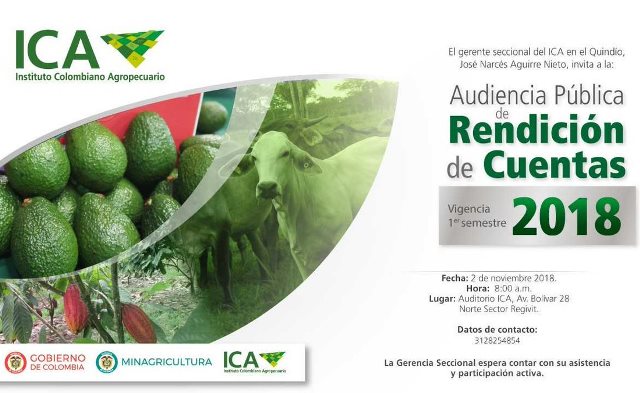 En el departamento del Quindío, el ICA rendirá cuentas de su gestión durante el 2018