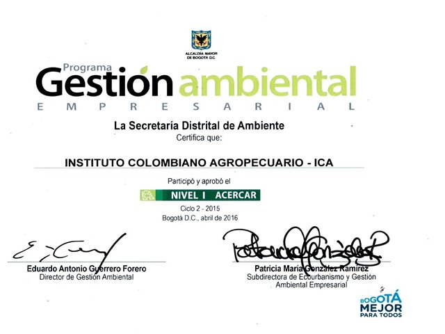 El ICA recibió certificación en Gestión Ambiental
