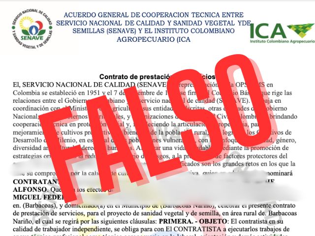 ¡Atención! En Nariño están engañando con contratación fraudulenta en la que se utiliza la imagen institucional del ICA 