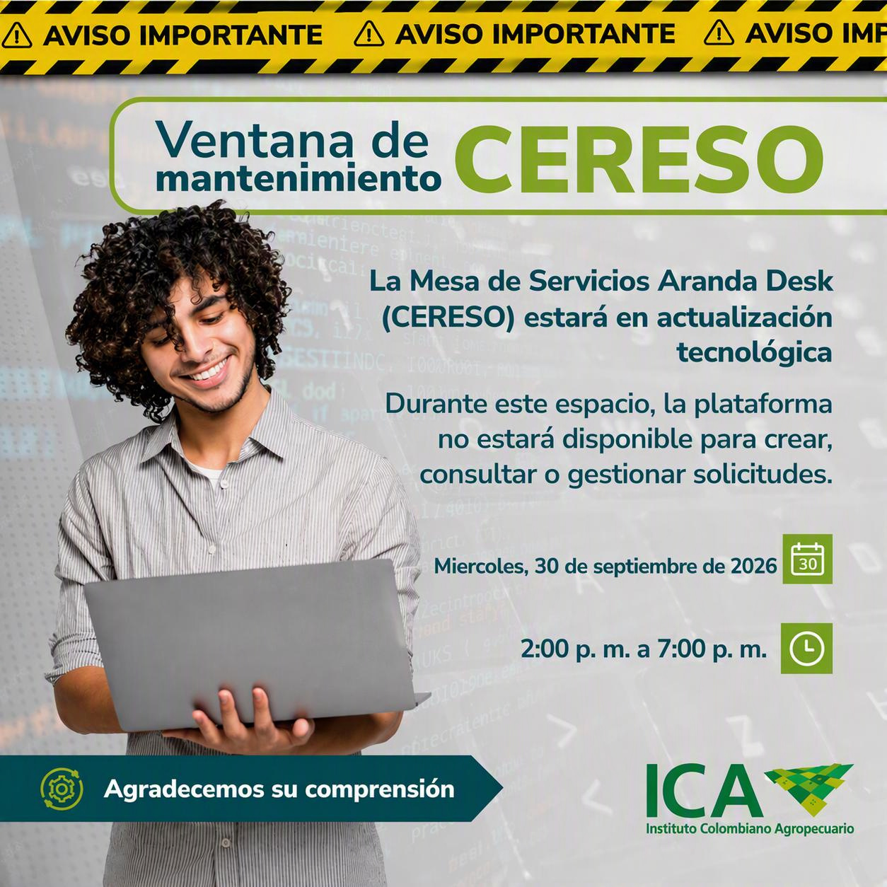 Aviso mantenimiento CERESO 14 de Agosto